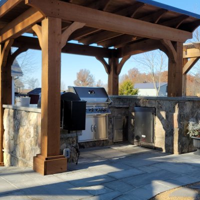 grill, pavilion, cedar pergola, smoker