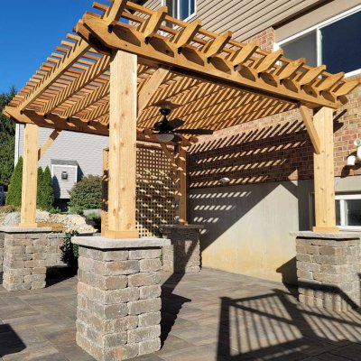 pergola with stone columns