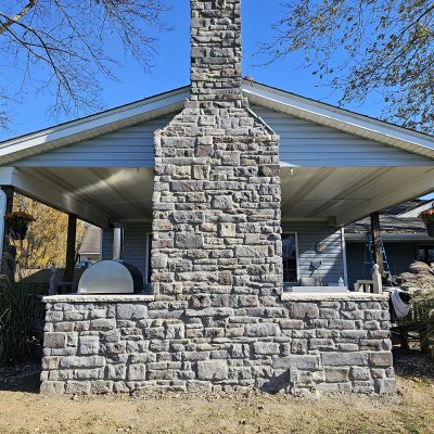 Stone veneer fireplace, Westchester, OH